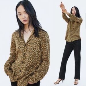 Zara leopard print boho distressed brown shirt